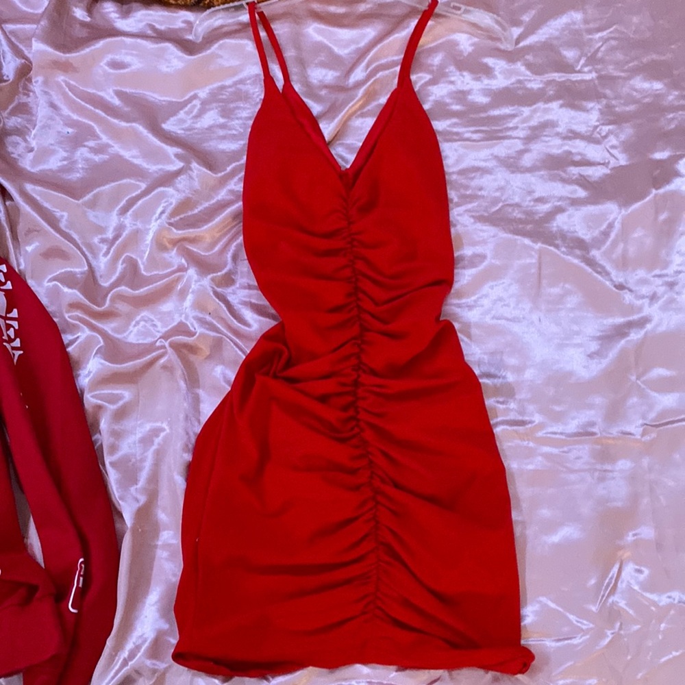 Red Scrunched Mini Dress Medium